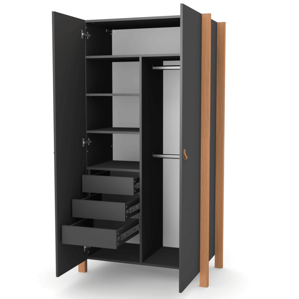 Dětska šatní skřín Zukko 960 Gekko Kids, Tmavě šedá / Přírodní buk